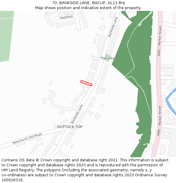 70, BANKSIDE LANE, BACUP, OL13 8HJ: Location map and indicative extent of plot