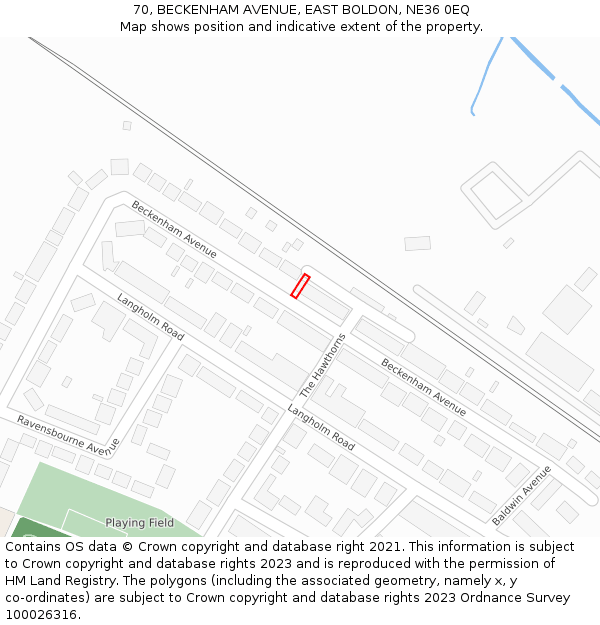 70, BECKENHAM AVENUE, EAST BOLDON, NE36 0EQ: Location map and indicative extent of plot