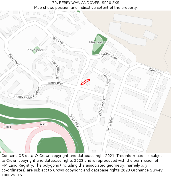 70, BERRY WAY, ANDOVER, SP10 3XS: Location map and indicative extent of plot