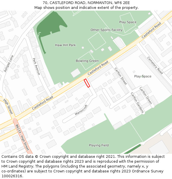 70, CASTLEFORD ROAD, NORMANTON, WF6 2EE: Location map and indicative extent of plot