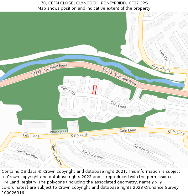 70, CEFN CLOSE, GLYNCOCH, PONTYPRIDD, CF37 3PS: Location map and indicative extent of plot