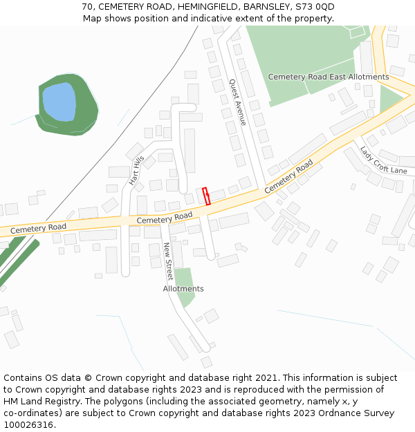 70, CEMETERY ROAD, HEMINGFIELD, BARNSLEY, S73 0QD: Location map and indicative extent of plot