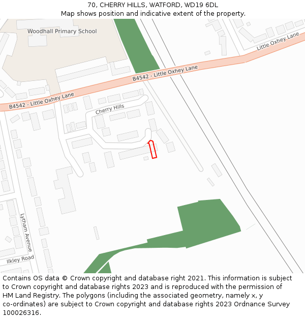 70, CHERRY HILLS, WATFORD, WD19 6DL: Location map and indicative extent of plot