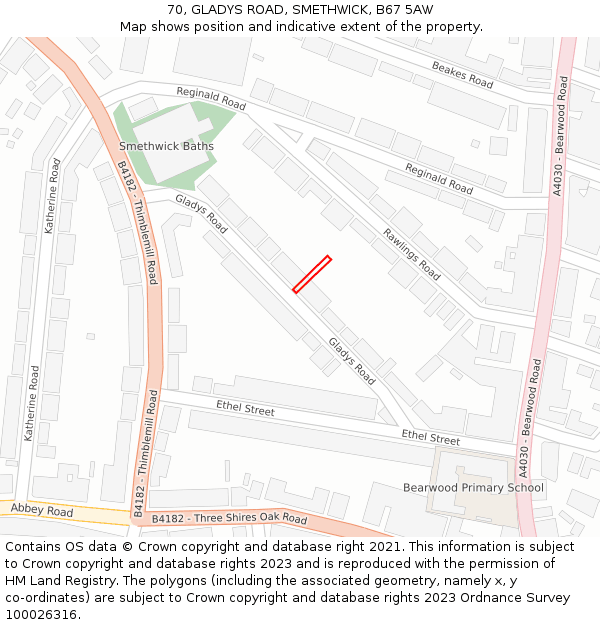 70, GLADYS ROAD, SMETHWICK, B67 5AW: Location map and indicative extent of plot