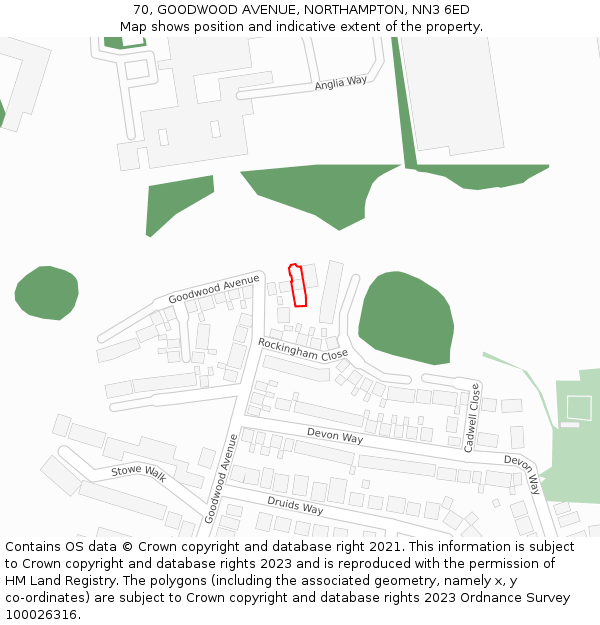70, GOODWOOD AVENUE, NORTHAMPTON, NN3 6ED: Location map and indicative extent of plot