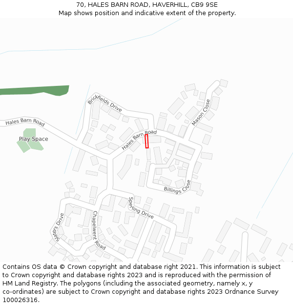 70, HALES BARN ROAD, HAVERHILL, CB9 9SE: Location map and indicative extent of plot