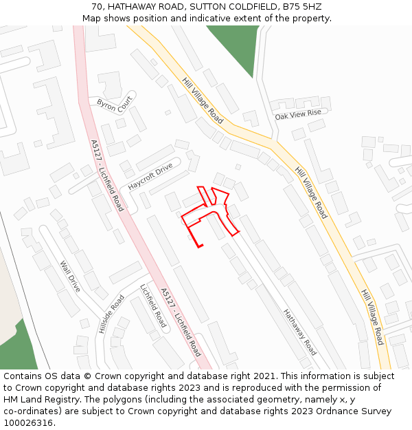 70, HATHAWAY ROAD, SUTTON COLDFIELD, B75 5HZ: Location map and indicative extent of plot