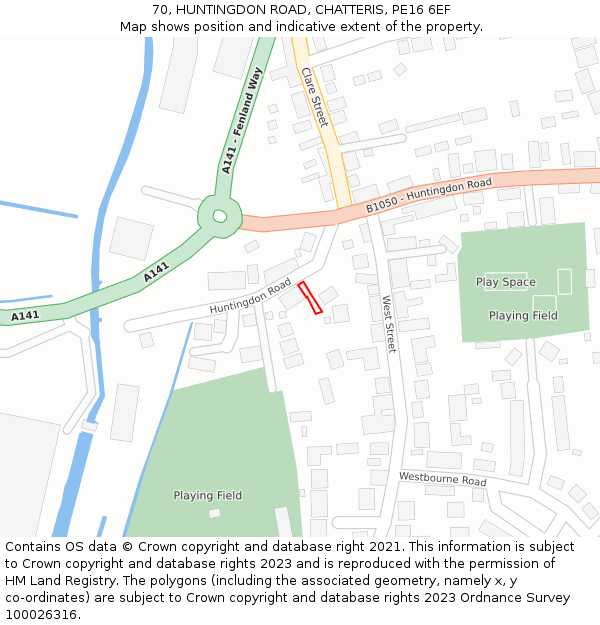 70, HUNTINGDON ROAD, CHATTERIS, PE16 6EF: Location map and indicative extent of plot