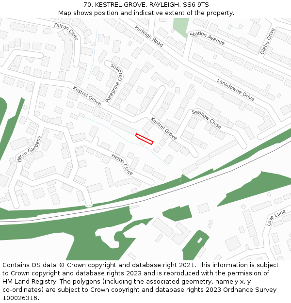 70, KESTREL GROVE, RAYLEIGH, SS6 9TS: Location map and indicative extent of plot