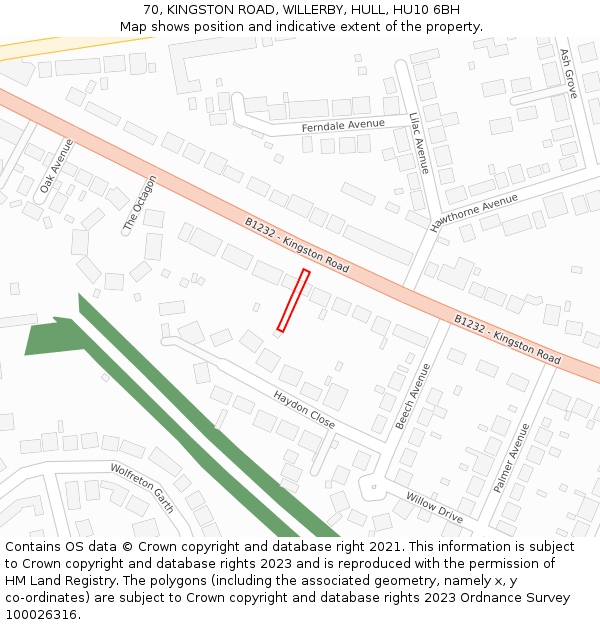 70, KINGSTON ROAD, WILLERBY, HULL, HU10 6BH: Location map and indicative extent of plot