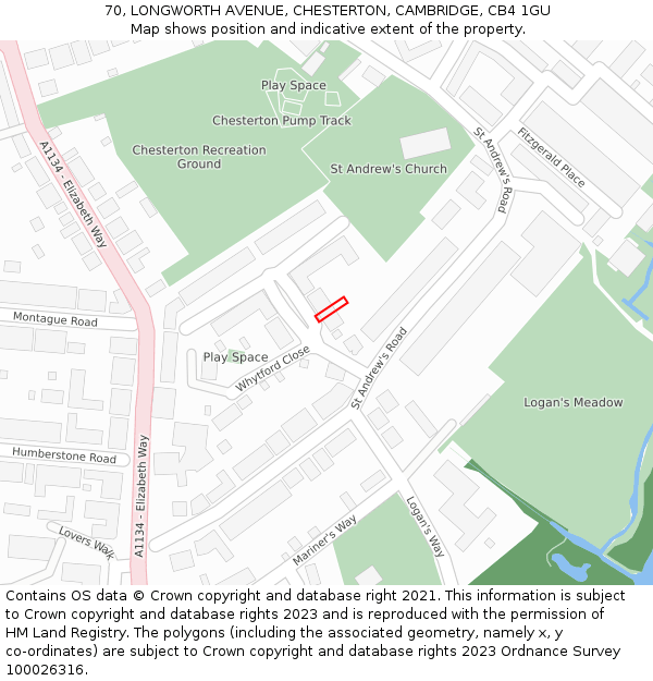 70, LONGWORTH AVENUE, CHESTERTON, CAMBRIDGE, CB4 1GU: Location map and indicative extent of plot