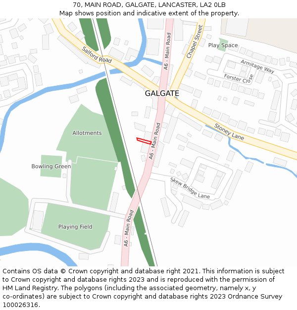 70, MAIN ROAD, GALGATE, LANCASTER, LA2 0LB: Location map and indicative extent of plot