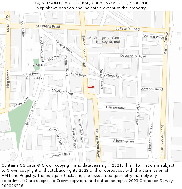 70, NELSON ROAD CENTRAL, GREAT YARMOUTH, NR30 3BP: Location map and indicative extent of plot
