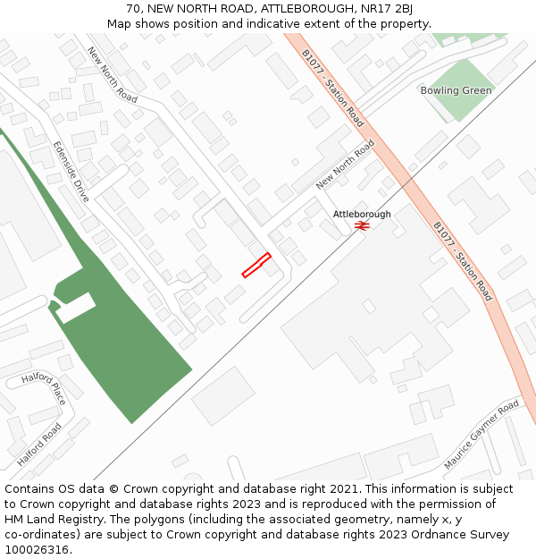 70, NEW NORTH ROAD, ATTLEBOROUGH, NR17 2BJ: Location map and indicative extent of plot