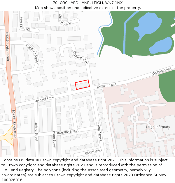 70, ORCHARD LANE, LEIGH, WN7 1NX: Location map and indicative extent of plot