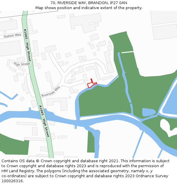 70, RIVERSIDE WAY, BRANDON, IP27 0AN: Location map and indicative extent of plot