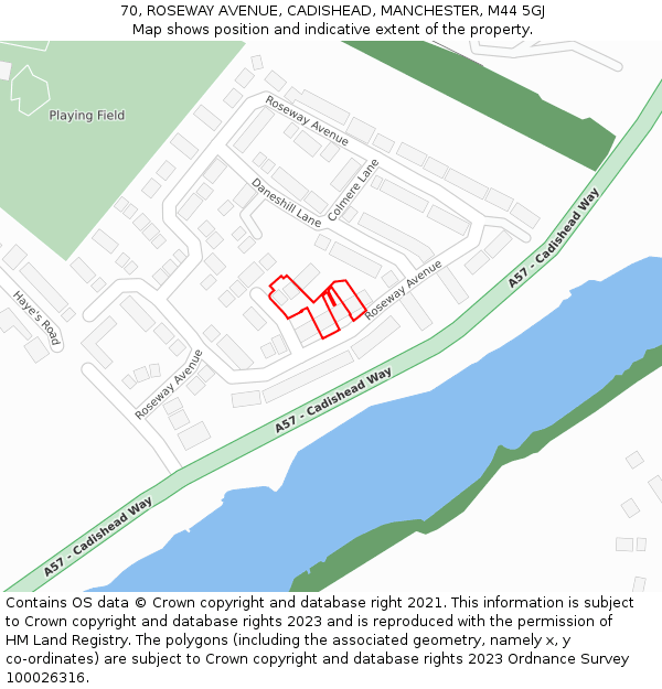 70, ROSEWAY AVENUE, CADISHEAD, MANCHESTER, M44 5GJ: Location map and indicative extent of plot