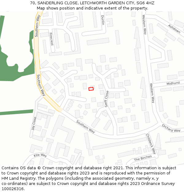 70, SANDERLING CLOSE, LETCHWORTH GARDEN CITY, SG6 4HZ: Location map and indicative extent of plot