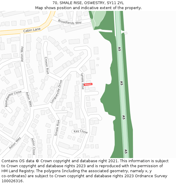 70, SMALE RISE, OSWESTRY, SY11 2YL: Location map and indicative extent of plot