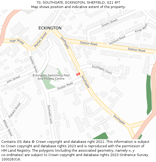 70, SOUTHGATE, ECKINGTON, SHEFFIELD, S21 4FT: Location map and indicative extent of plot