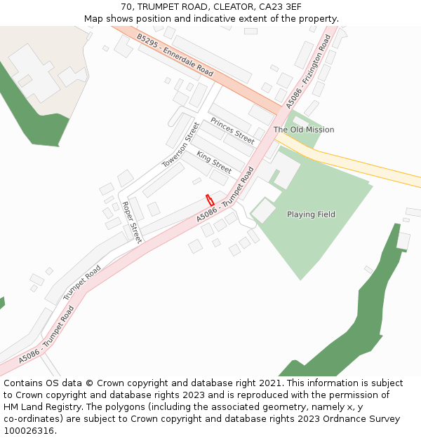 70, TRUMPET ROAD, CLEATOR, CA23 3EF: Location map and indicative extent of plot