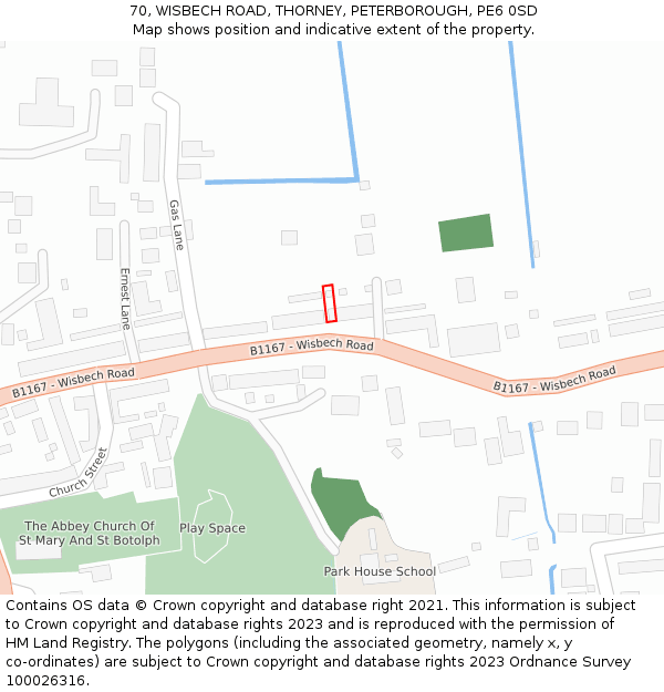 70, WISBECH ROAD, THORNEY, PETERBOROUGH, PE6 0SD: Location map and indicative extent of plot