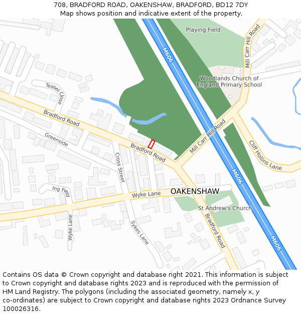708, BRADFORD ROAD, OAKENSHAW, BRADFORD, BD12 7DY: Location map and indicative extent of plot