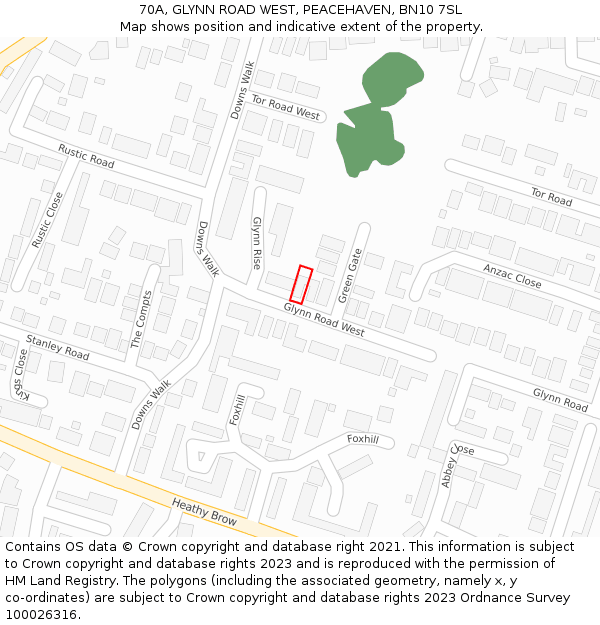 70A, GLYNN ROAD WEST, PEACEHAVEN, BN10 7SL: Location map and indicative extent of plot