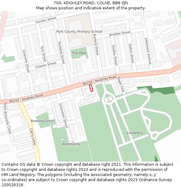 70A, KEIGHLEY ROAD, COLNE, BB8 0JN: Location map and indicative extent of plot