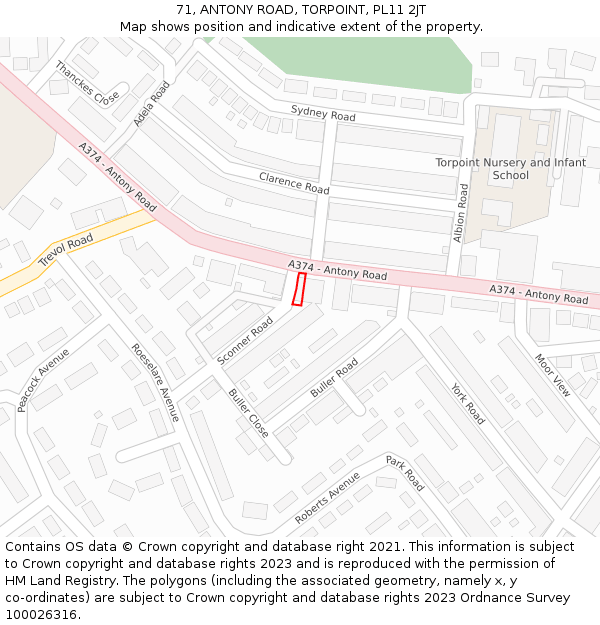 71, ANTONY ROAD, TORPOINT, PL11 2JT: Location map and indicative extent of plot