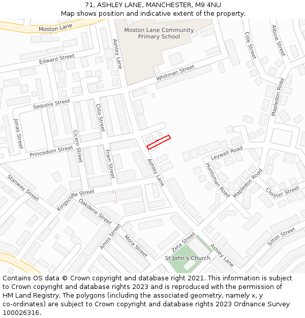 71, ASHLEY LANE, MANCHESTER, M9 4NU: Location map and indicative extent of plot