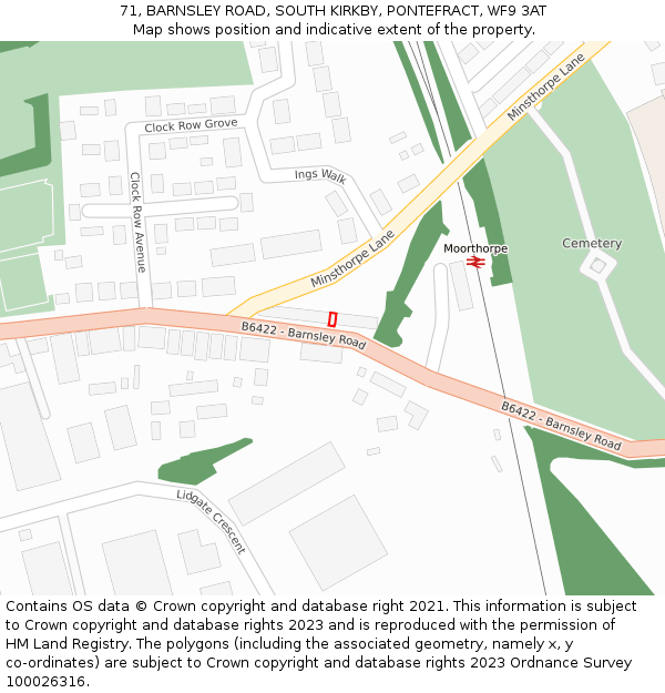 71, BARNSLEY ROAD, SOUTH KIRKBY, PONTEFRACT, WF9 3AT: Location map and indicative extent of plot