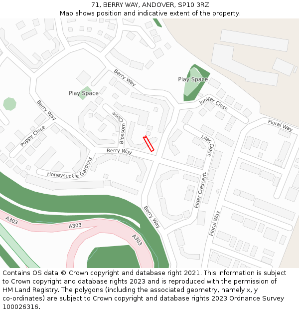 71, BERRY WAY, ANDOVER, SP10 3RZ: Location map and indicative extent of plot