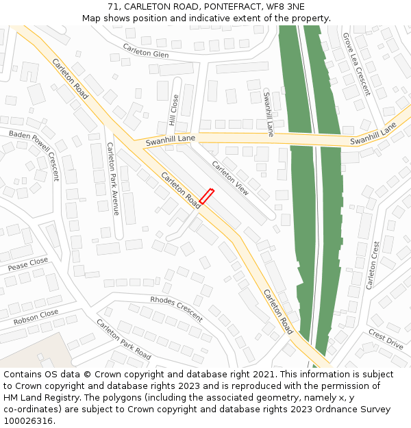 71, CARLETON ROAD, PONTEFRACT, WF8 3NE: Location map and indicative extent of plot