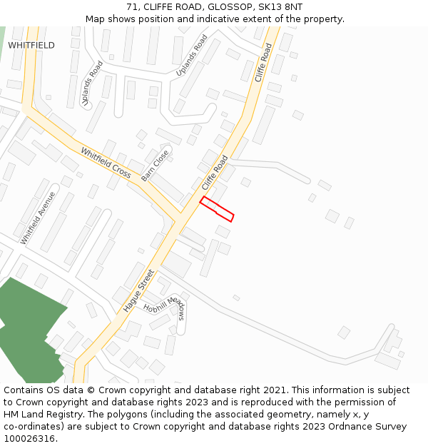 71, CLIFFE ROAD, GLOSSOP, SK13 8NT: Location map and indicative extent of plot