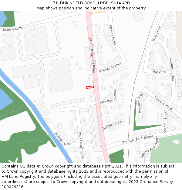 71, DUKINFIELD ROAD, HYDE, SK14 4PD: Location map and indicative extent of plot