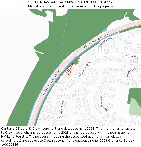 71, FAKENHAM WAY, OWLSMOOR, SANDHURST, GU47 0YS: Location map and indicative extent of plot