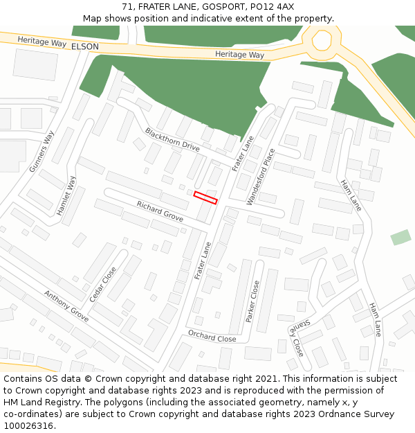 71, FRATER LANE, GOSPORT, PO12 4AX: Location map and indicative extent of plot