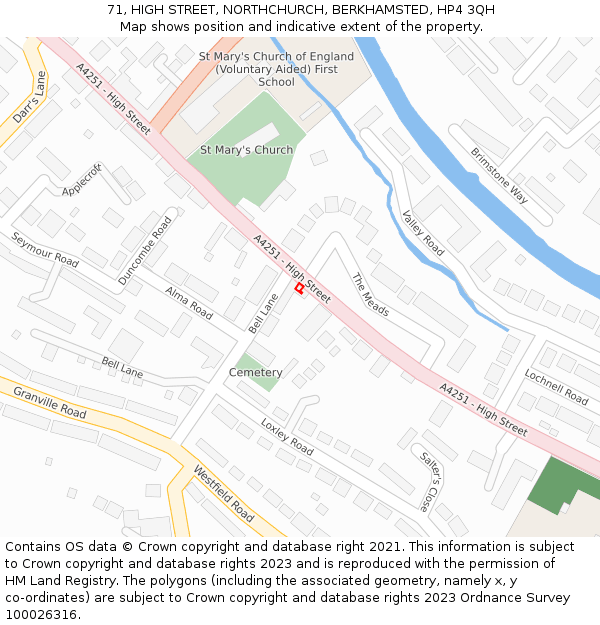 71, HIGH STREET, NORTHCHURCH, BERKHAMSTED, HP4 3QH: Location map and indicative extent of plot
