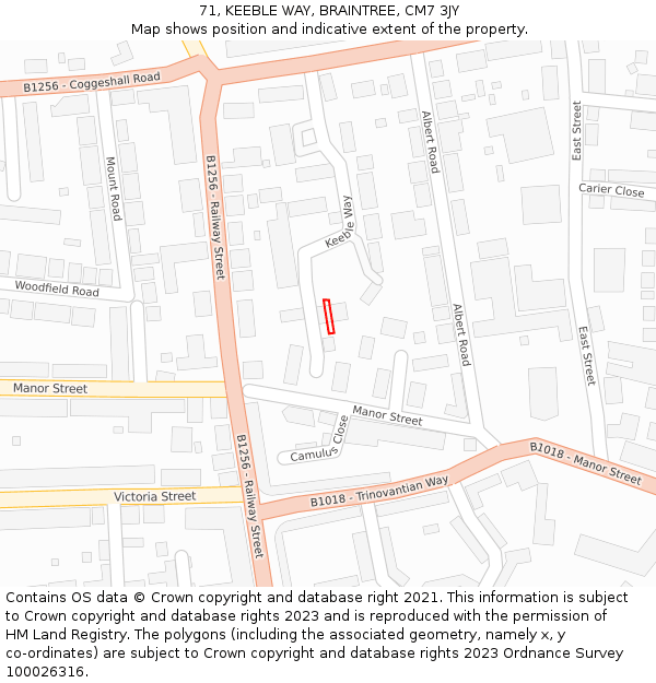 71, KEEBLE WAY, BRAINTREE, CM7 3JY: Location map and indicative extent of plot