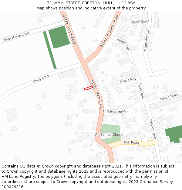 71, MAIN STREET, PRESTON, HULL, HU12 8SA: Location map and indicative extent of plot