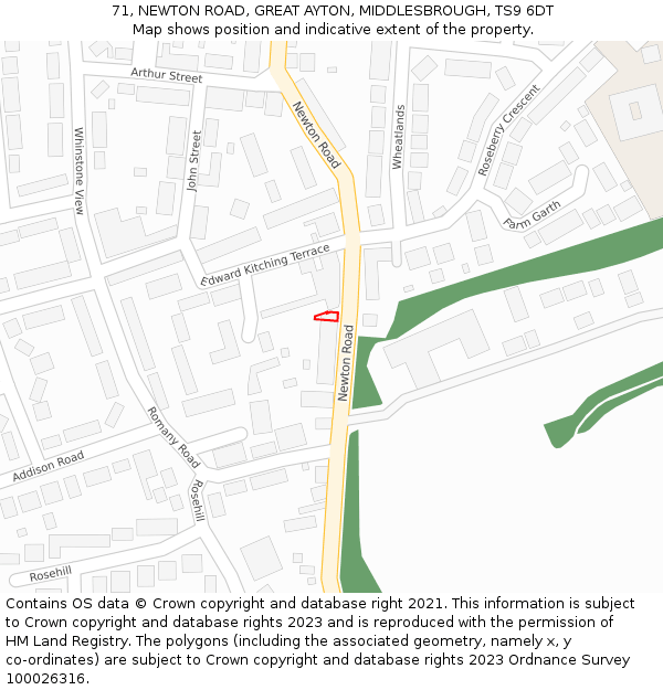 71, NEWTON ROAD, GREAT AYTON, MIDDLESBROUGH, TS9 6DT: Location map and indicative extent of plot