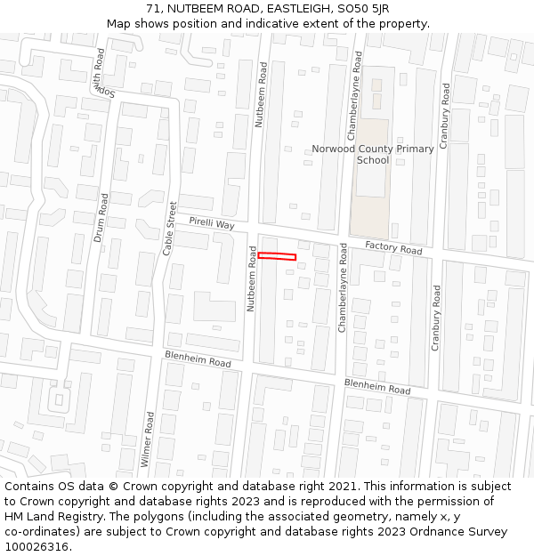 71, NUTBEEM ROAD, EASTLEIGH, SO50 5JR: Location map and indicative extent of plot