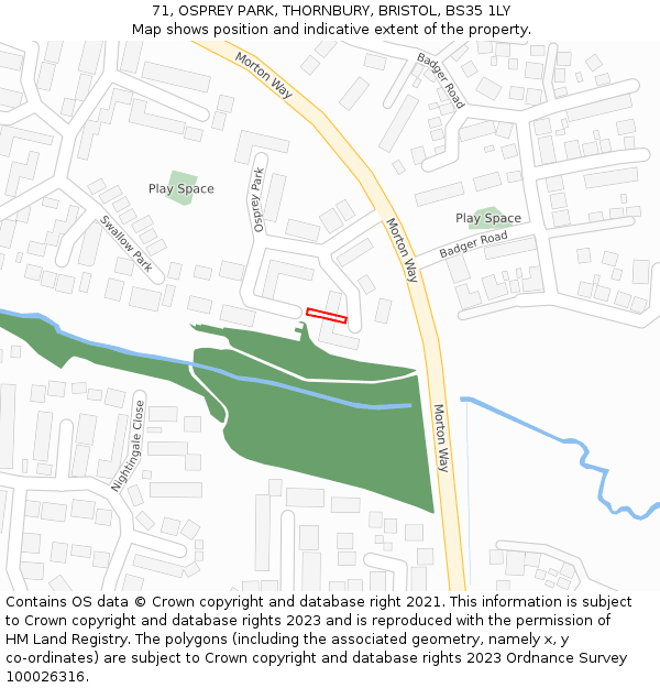 71, OSPREY PARK, THORNBURY, BRISTOL, BS35 1LY: Location map and indicative extent of plot