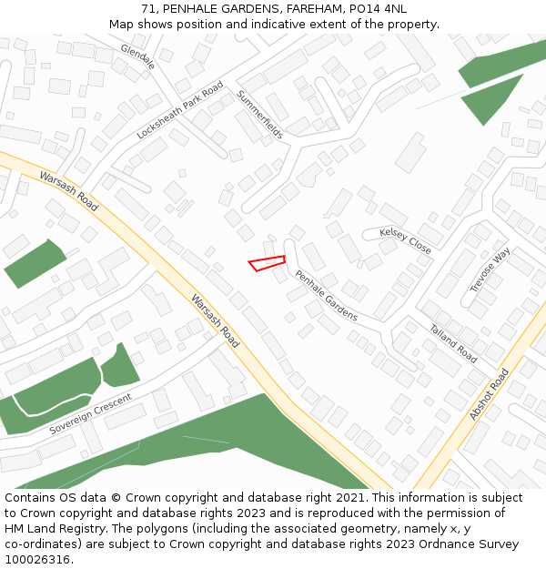 71, PENHALE GARDENS, FAREHAM, PO14 4NL: Location map and indicative extent of plot