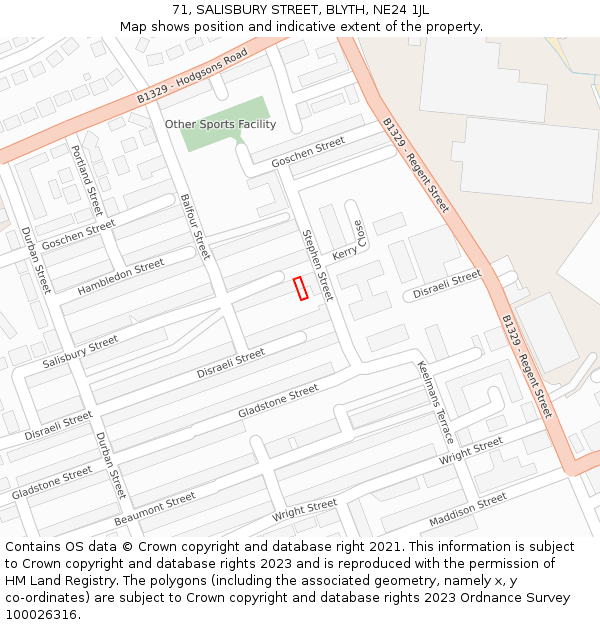 71, SALISBURY STREET, BLYTH, NE24 1JL: Location map and indicative extent of plot