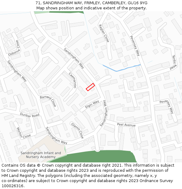 71, SANDRINGHAM WAY, FRIMLEY, CAMBERLEY, GU16 9YG: Location map and indicative extent of plot