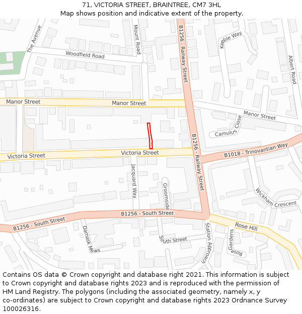 71, VICTORIA STREET, BRAINTREE, CM7 3HL: Location map and indicative extent of plot