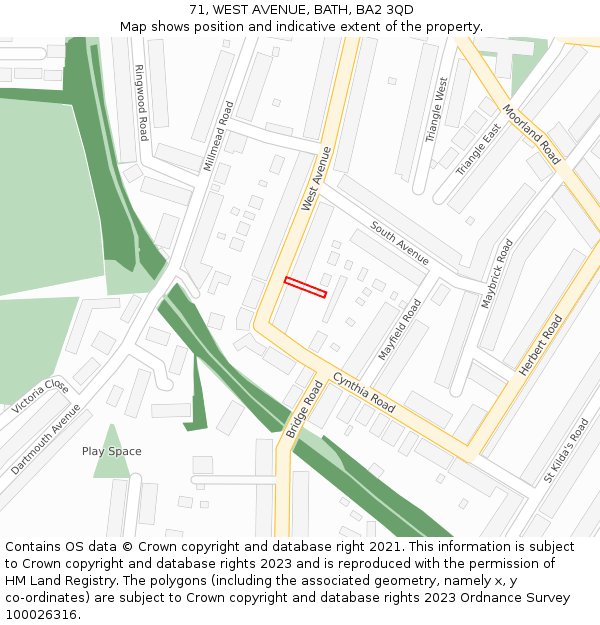 71, WEST AVENUE, BATH, BA2 3QD: Location map and indicative extent of plot