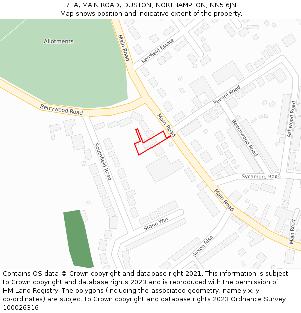 71A, MAIN ROAD, DUSTON, NORTHAMPTON, NN5 6JN: Location map and indicative extent of plot